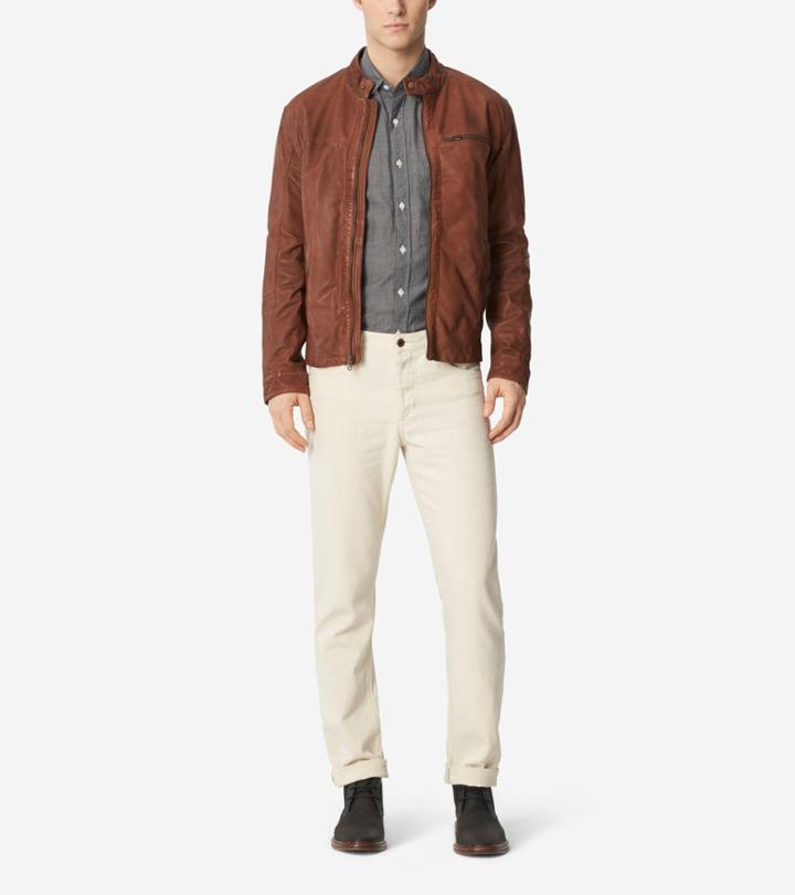 Mens Cole Haan Washed Leather Moto Jacket