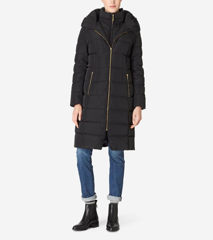 Cole Haan Womens Hooded Quilted Exposed Down Jacket