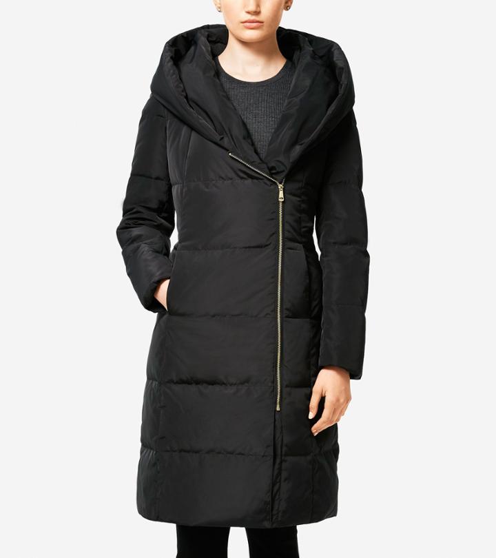 Cole Haan Womens Signature 40-inch Convertible Collar Asymmetric Coat