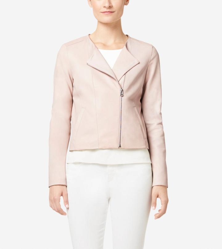 Cole Haan Women's Italian Leather Asymmetrical Collarless Jacket