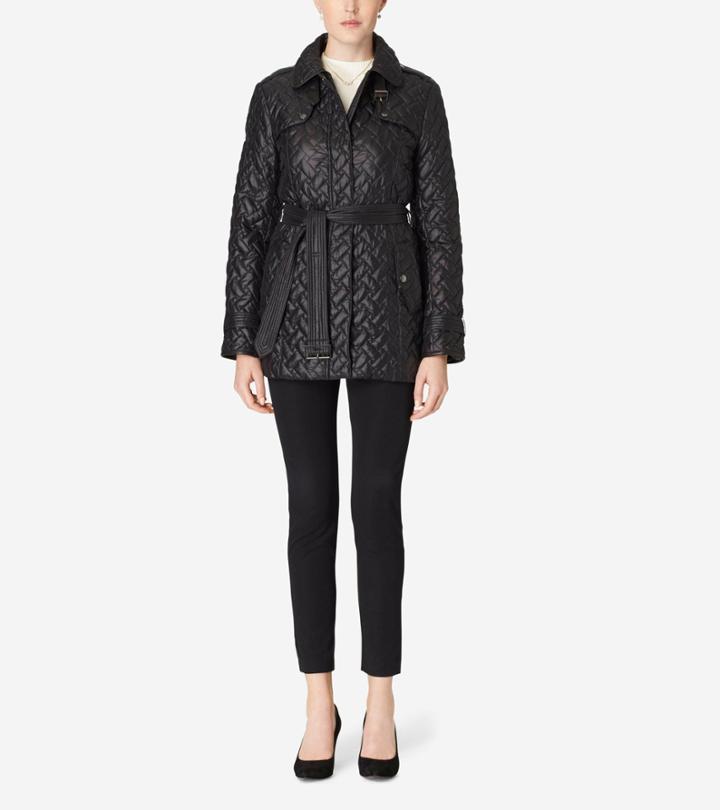Cole Haan Womens Single Breasted Quilted Trench Coat