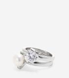 Womens Cole Haan Fresh Water Pearl Cz Stack Ring Set