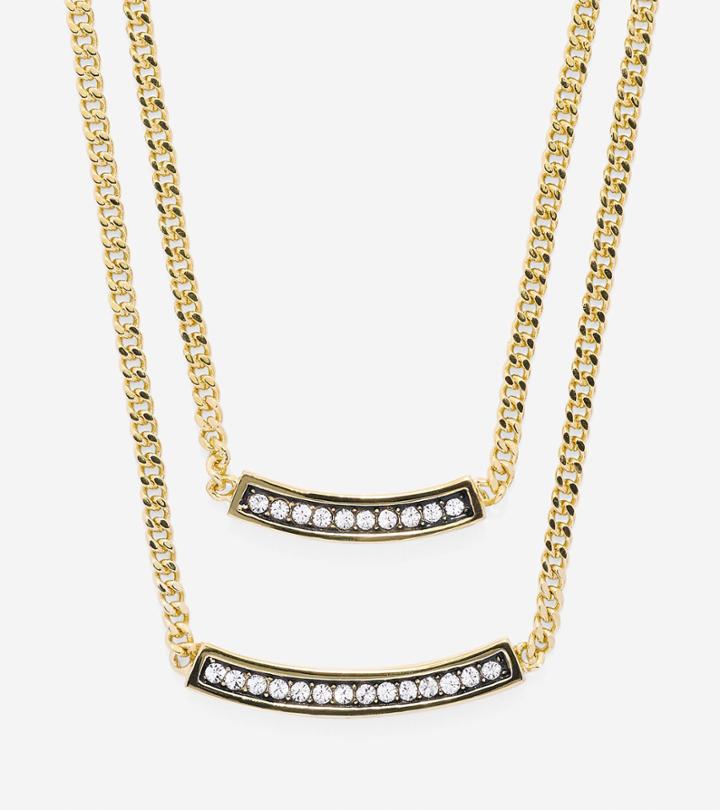 Womens Cole Haan Double Pave Swarovski Bar Necklace