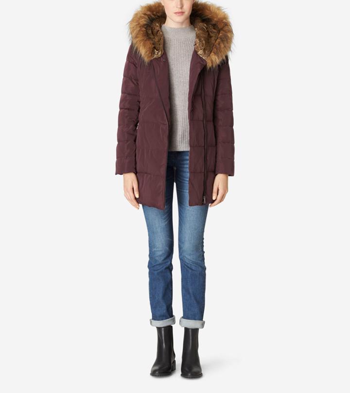 Cole Haan Faux Fur Lined Quilted Exposed Down Jacket