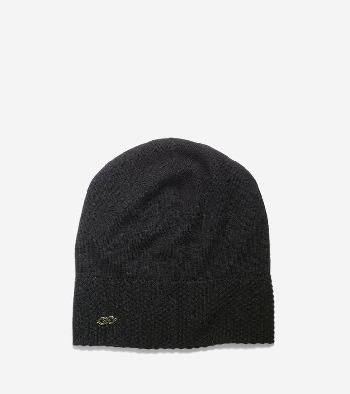 Womens Cole Haan Cashmere Blend Tuck Stitch Cuff Slouchy Beanie