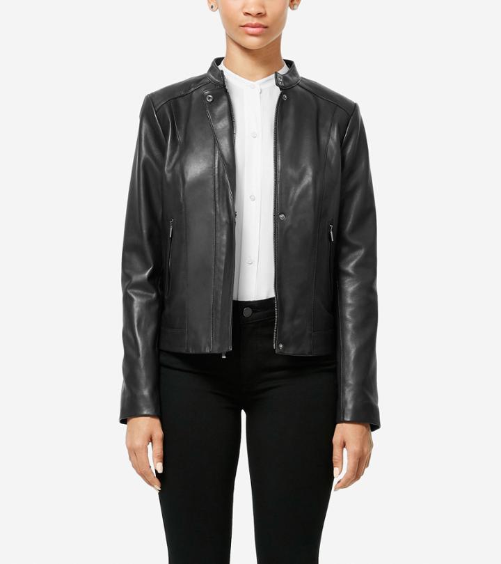 Cole Haan Womens Italian Smooth Lambskin Racer Jacket