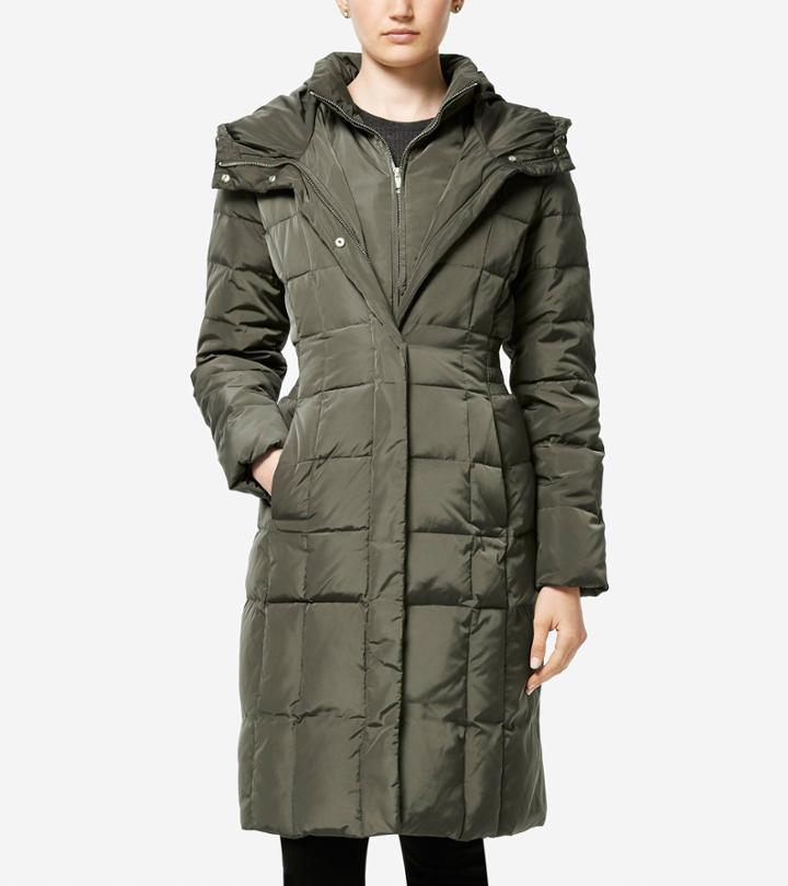 Cole Haan Womens Signature 40-inch Taffeta Down Coat