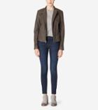 Cole Haan Womens Asymmetrical Washed Leather Racer Jacket