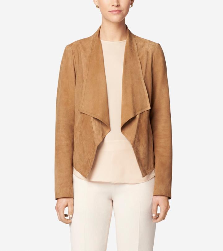 Cole Haan Womens Double Face Suede Open Front Jacket