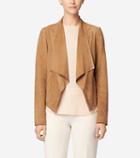 Cole Haan Womens Double Face Suede Open Front Jacket