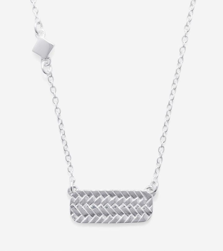 Cole Haan Womens Sterling Silver Basket Weave Bar Necklace
