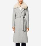 Cole Haan Women's Collection Shearling Collar Wool Twill Maxi Coat