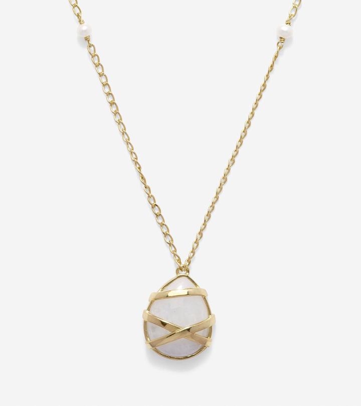 Cole Haan Womens To The Moon Semi-precious Wrapped Moonstone Pendant Necklace
