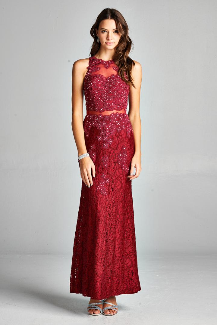 Aspeed - L1460a Embroidered Sheer Sheath Evening Dress
