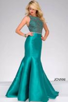 Jovani - Crystal Ornate Bateau Mermaid Satin Gown 42414