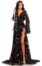 Johnathan Kayne - 8022 Plunging V-neck Chiffon/velvet A-line Dress