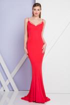 Terani Couture - 1721e4179 Cowl V-neck Sheath Dress