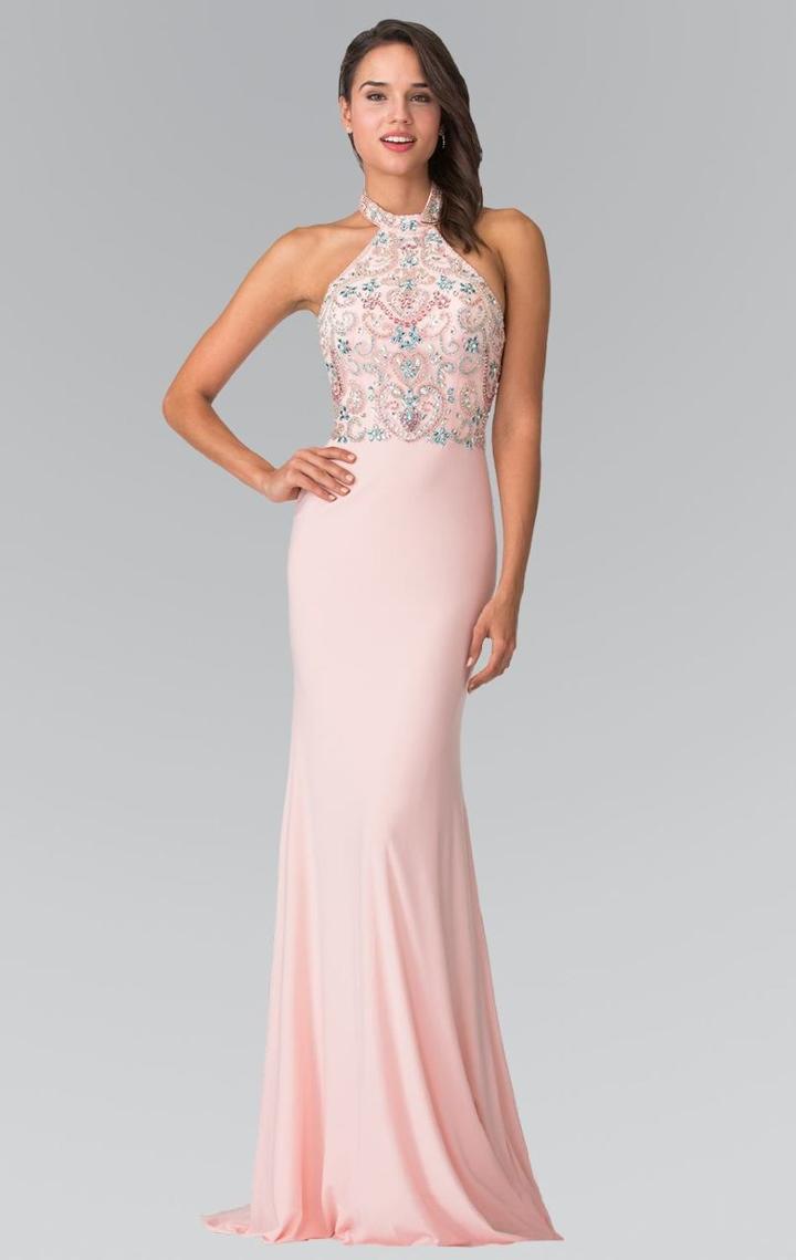 Elizabeth K - Beaded Halter Neck Rome Jersey Sheath Dress Gl2279