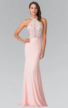Elizabeth K - Beaded Halter Neck Rome Jersey Sheath Dress Gl2279