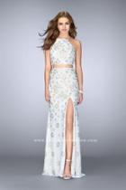 La Femme - Halter Style Crop Top Strappy Back Lace Prom Dress 24678
