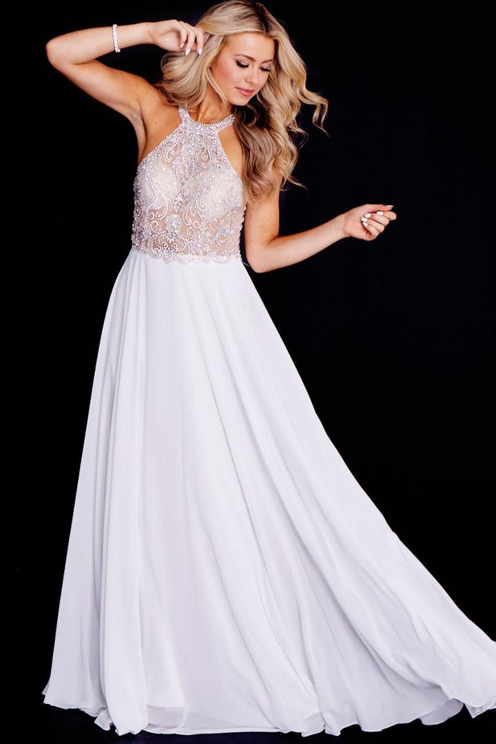 Jovani - Jvn50064 Embellished High Halter Illusion Gown