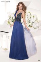 Tarik Ediz - Mte92326 Asymmetrical Leaf Detailed Tulle Gown