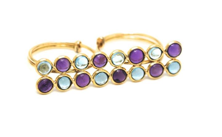 Tresor Collection - Blue Topaz & Amethyst Double Finger Ring In 18k Yellow Gold