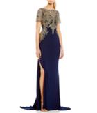 Terani Couture - 1711m3404 Gold Embroidery Short Sleeve Gown