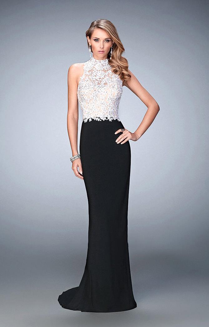 La Femme - 21837 Two-toned Lacy Evening Gown