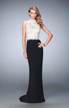 La Femme - 21837 Two-toned Lacy Evening Gown