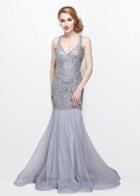 Primavera Couture - V-neck Sequined Mermaid Gown 1806