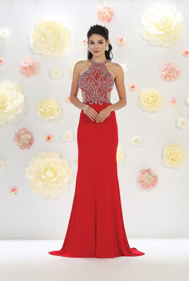 May Queen - Mesmerizing Embellished High Neck Gown Rq7421