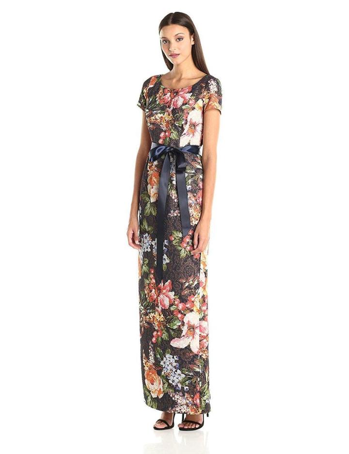 Adrianna Papell - Multi-color Short Sleeves Floral Dress