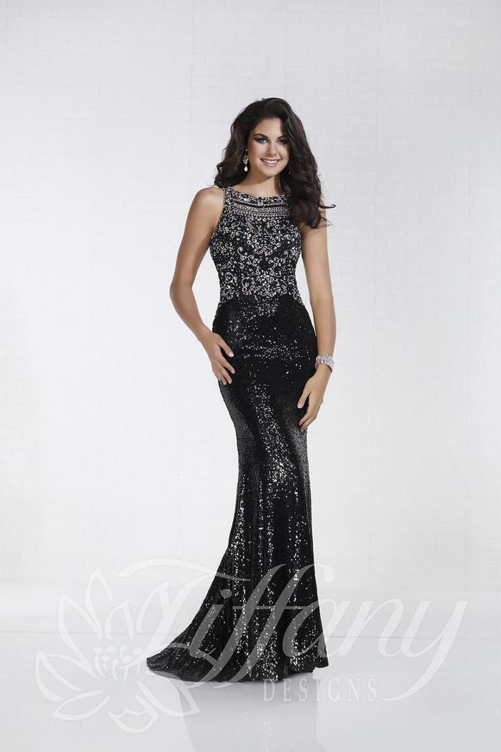 Tiffany Designs - 16298 Sequined Halter Neck Sheath Dress
