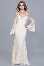 Shail K - 33946 Lace Cold Shoulder Bell Sleeves Evening Gown