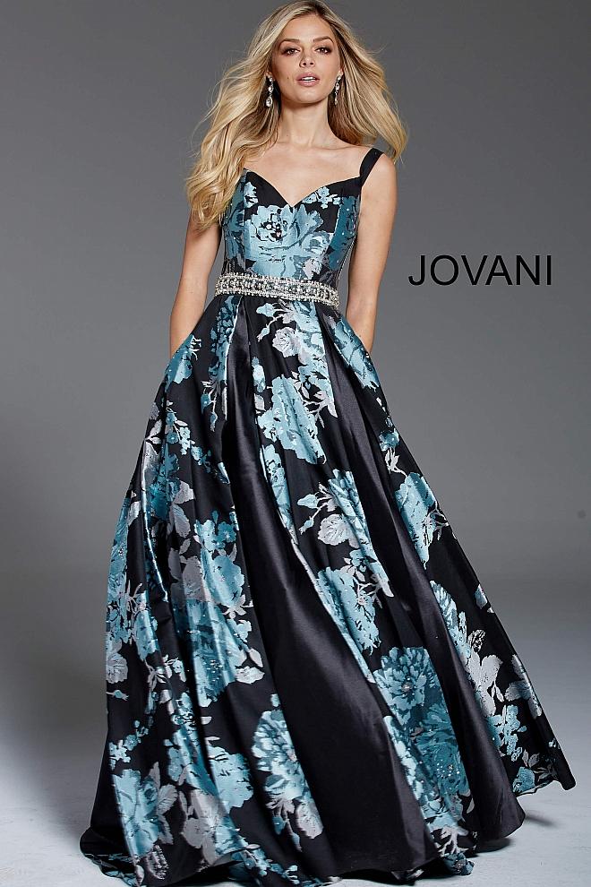 Jovani - 54520 Floral Sweetheart Pleated Evening Gown