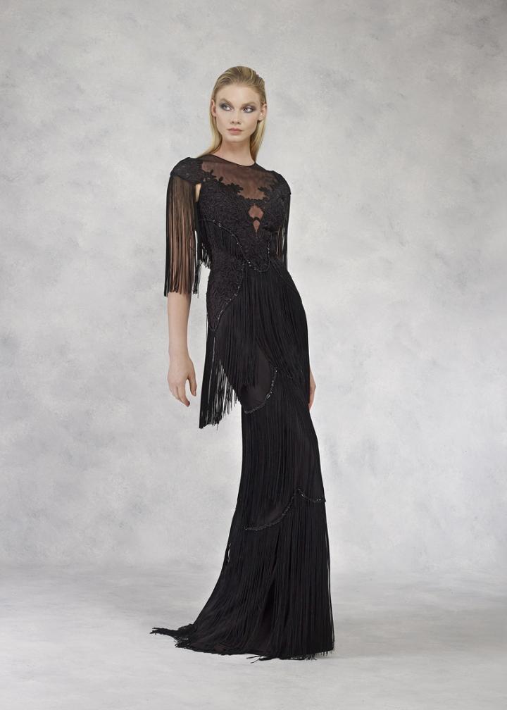 Janique - K6603 Floral Embroidered Fringe Evening Dress