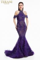 Terani Couture - 1823gl7531 Beaded And Feathered Mermaid Dress