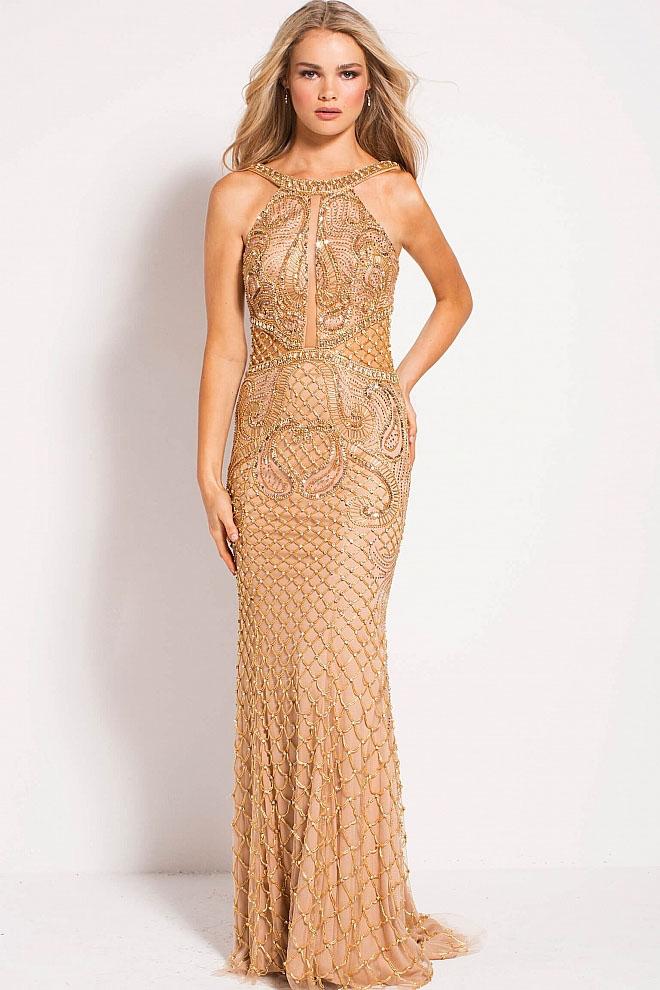 Jovani - 50127 Beaded Halter Neck Sheath Dress