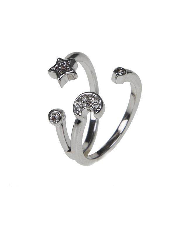 Cz By Kenneth Jay Lane - Star And Moon Double Ring