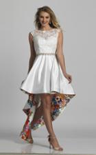 Dave & Johnny - A5802 Sleeveless Lace And Print High Low Gown