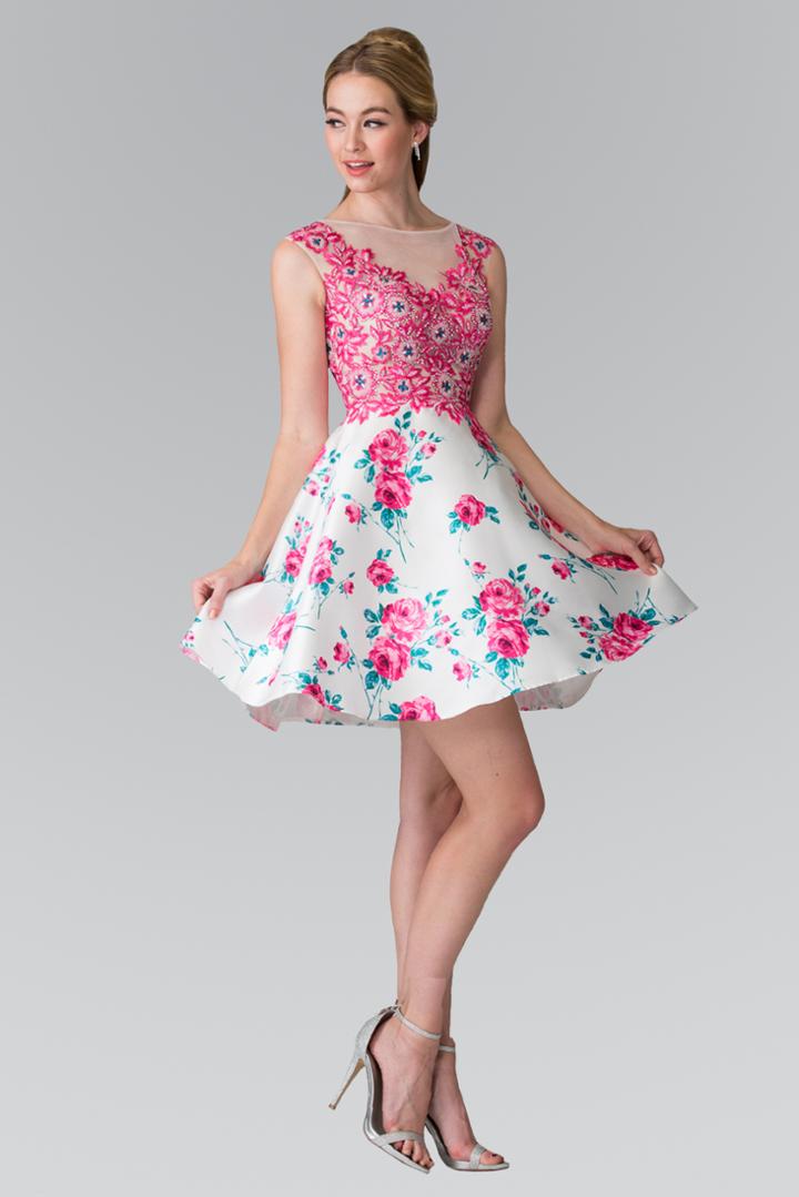 Elizabeth K - Floral Embroidered Bodice Cocktail Dress Gs1445