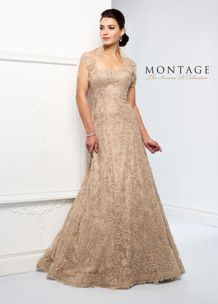 Ivonne D For Mon Cheri - 218d24 Embellished Metallic Lace A-line Dress