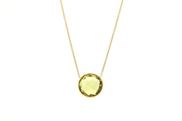 Tresor Collection - 18k Yellow Gold Necklace With Lemon Quartz Round