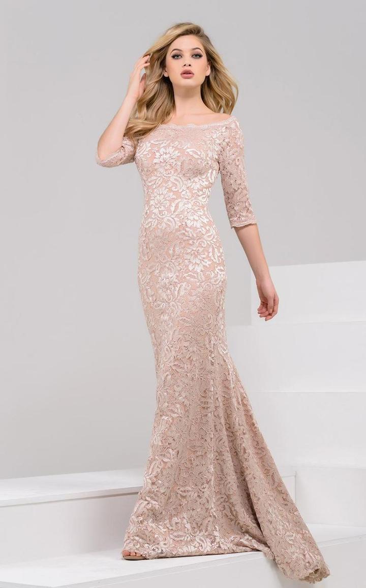 Jovani - 34072 Lace Embellished Scoop Neck Sheath Dress