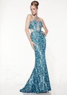 Panoply - Beaded Lace Halter Neckline Long Dress 14832