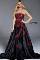 Jovani - 53111 Floral Applique Straight Across Neck Ballgown