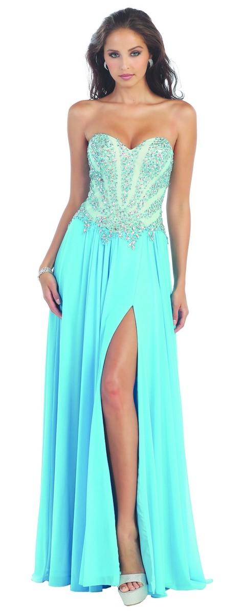 Strapless Sequined Long Dress With High Front Slit