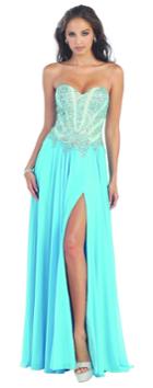 Strapless Sequined Long Dress With High Front Slit