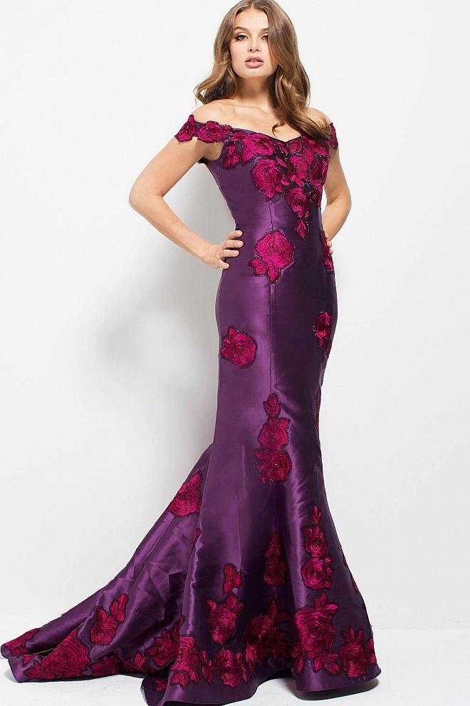 Jovani - 50186 Flora Embroidered Off Shoulder Mermaid Gown